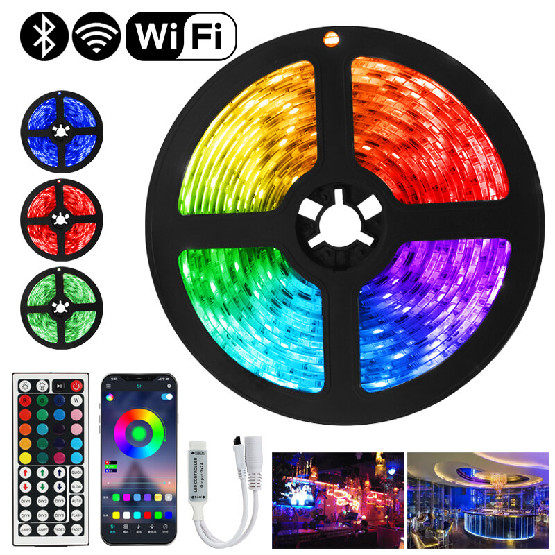 12V Remote Control+Adapter LED Strips Lights Bluetooth Luces Led RGB 5050 SMD 2835 Flexible Waterproof Tape Diode 5M 10M 15M DC