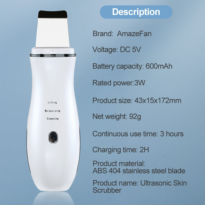 AmazeFan-Depurador ultrasónico de piel, pala exfoliante, eliminador de espinillas y acné, máquina de limpieza profunda, masajeador Facial de Lifting Facial