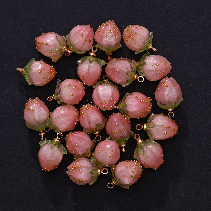 2 stücke Schöne 3D Erdbeere Obst Harz Charms Anhänger Ohrring Handmade für Diy Schmuck Machen Charms für Halskette Armband
