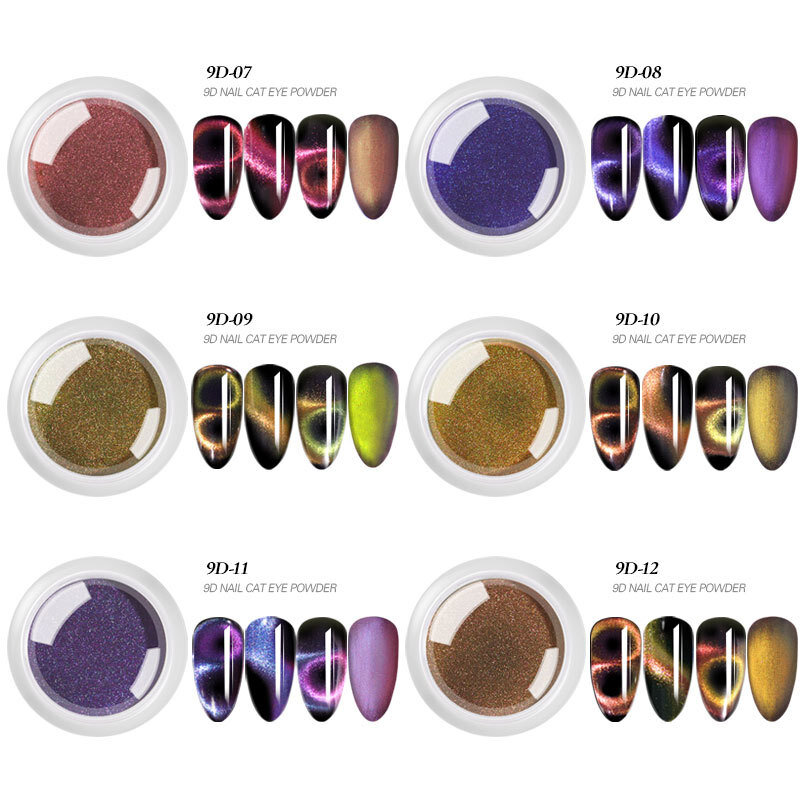 12 colori 9D Cat Eye Laser polvere polveri per unghie brillanti glitter per unghie decorazioni in polvere per Nail Art pigmento accessori fai da te