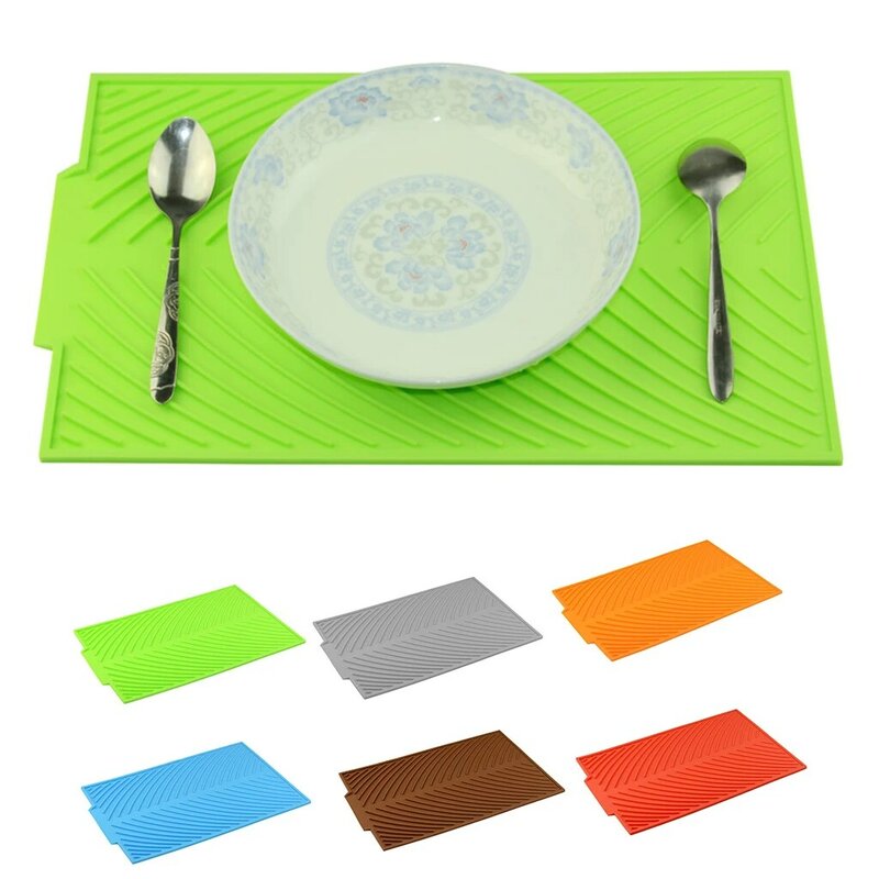 Silicone Dish Drying Mat Table Mat Placemat Kitchen Drying Mats For Dishes Heat Resistant Pad Self-Draining Non-slip Pot Holder