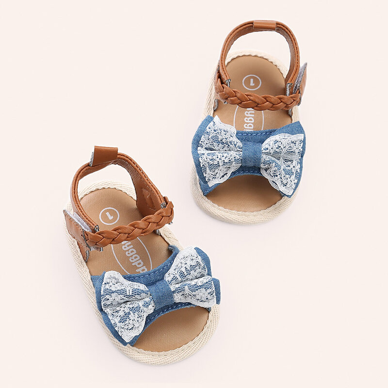Sandalias con lazo para niñas pequeñas zapatos planos con suela de goma antideslizante suaves para caminar para verano 