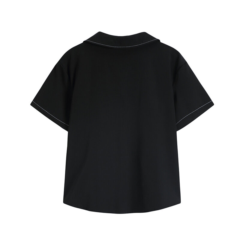 Женская джинсовая рубашка в стиле оверсайз, Повседневная винтажная блузка с коротким рукавом, в Корейском стиле, в стиле Харадзюку, лето 2021