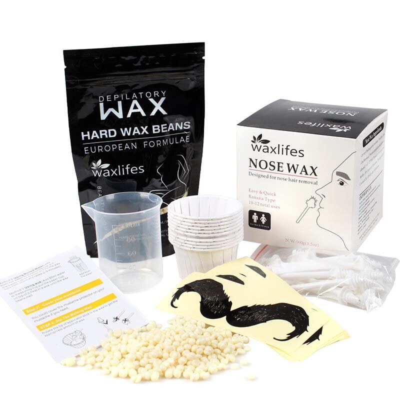100g nariz wax kit indolor nariz copo de medição bigode stencils remoção do cabelo conjunto portátil feijão de cera para homens