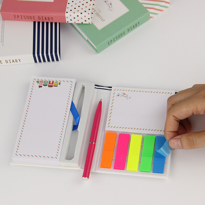 1 pc criativo capa dura bloco de notas pegajosas kawaii papelaria diário caderno e caneta material escolar escritório