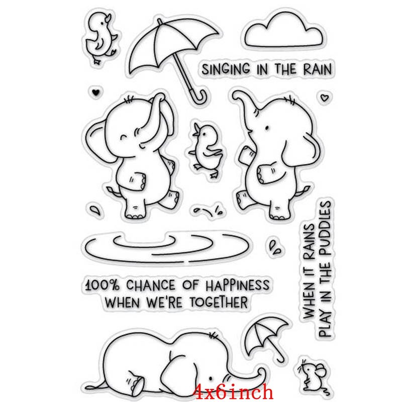 Rainy Day Shining Elephant Mouse Duck Graceful Umbrella Cloud Word Transparent Clear Stamps For DIY Scrapbooking Cards Craft