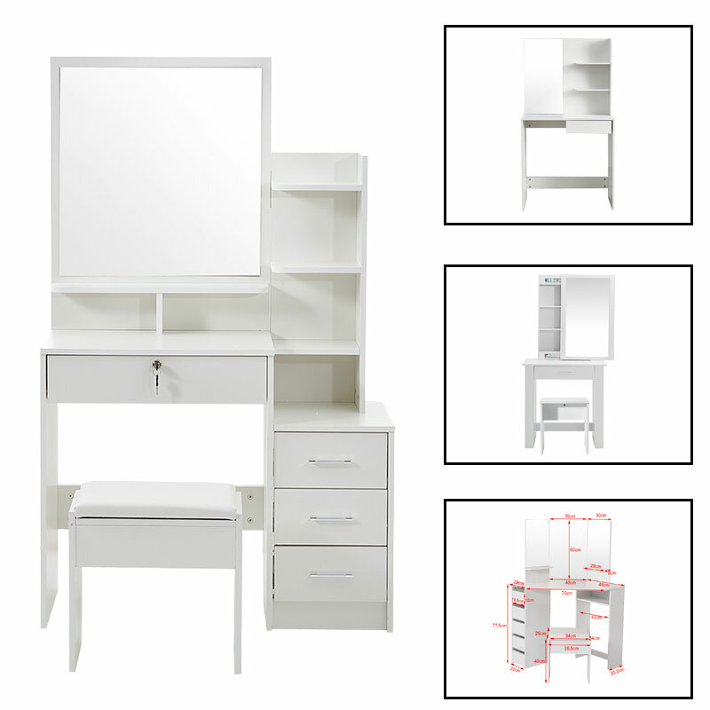 Panana Modern Corner Dressing Table Makeup Desk with Drawer Mirror and Shelves White Fast delivery ship Europe