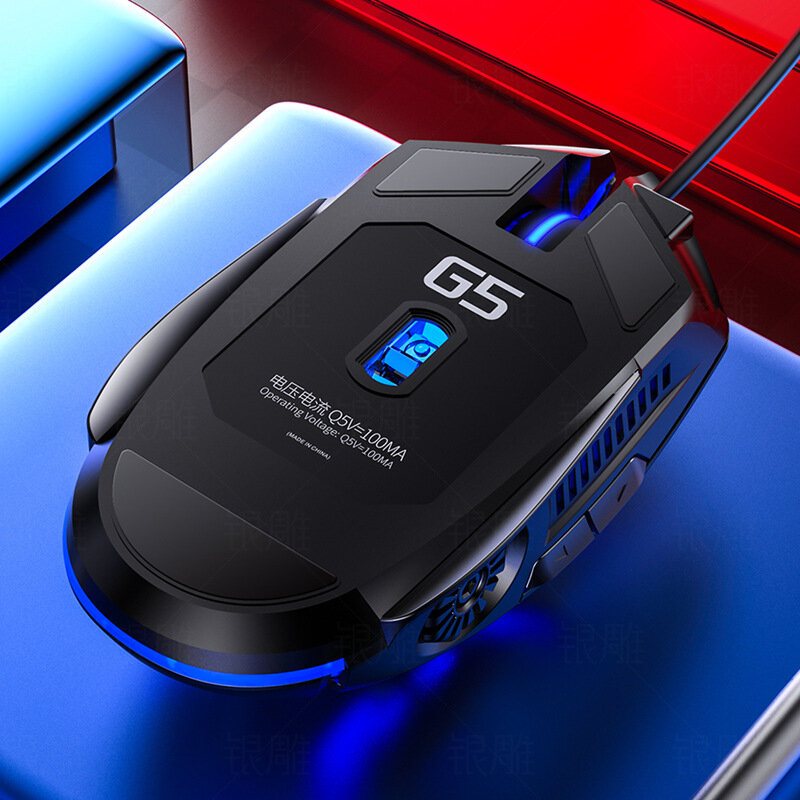 Mouse da gioco cablato G5 retroilluminazione colorata Mouse silenzioso a 6 pulsanti Mouse da gioco RGB a 4 velocità 3200 DPI per Mouse Laptop