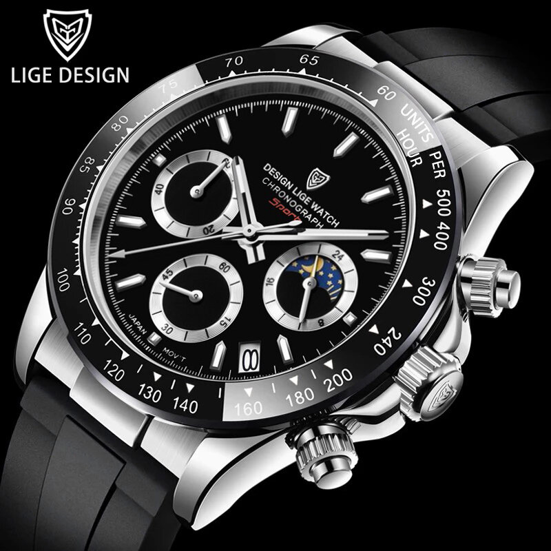 2022 LIGE Luxury นาฬิกาข้อมือควอตซ์กันน้ำสำหรับชายวันที่ซิลิโคนกีฬา Relogio Masculino Montre Homme