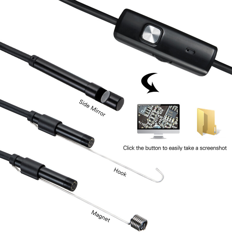 Minicámara endoscópica impermeable, boroscopio, cable suave ajustable, 6 LED, 7mm, Android, tipo C, cámara de inspección USB para coche
