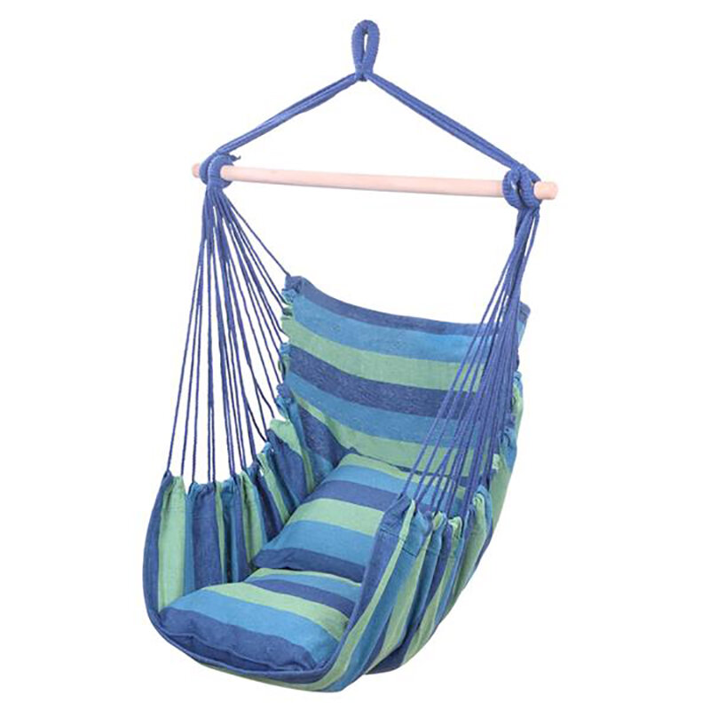 Cadeira de lona de algodão exclusiva com travesseiros, cadeira de suspensão estilo nórdico azul para casa e jardim, cadeira de rede e ambientes internos