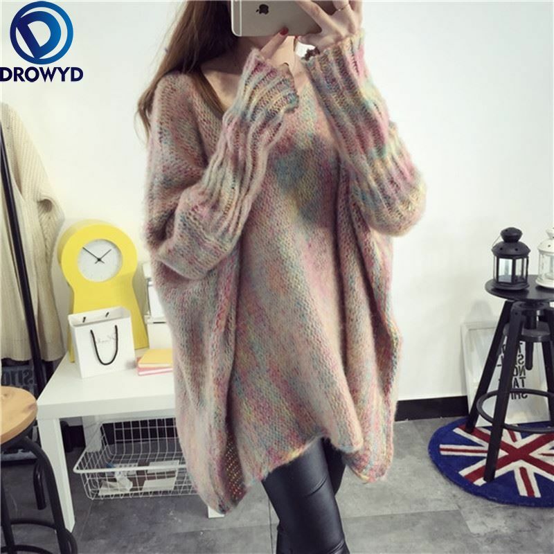 2021 Spring and Autumn Women&#39;s Korean Version of The Color Bat Sleeve Cloak Long Sleeve Loose Mid-length Pullover Coat Sweater