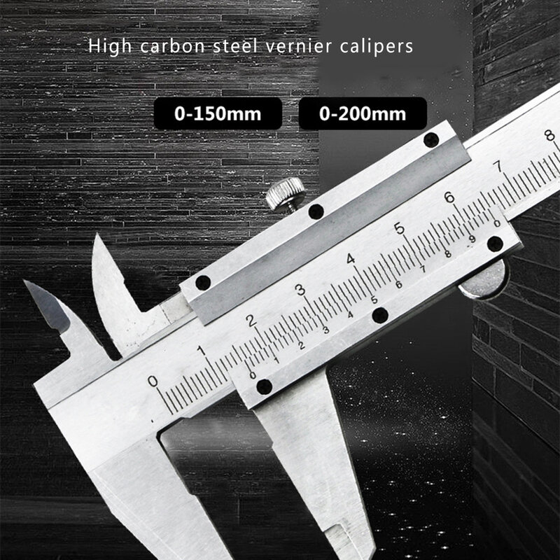 0-200mm Carbon Steel Caliper Micrometer Vernier Caliper Measure Caliber Gauge Millimeter Inches Measuring Instrument Tool 150mm