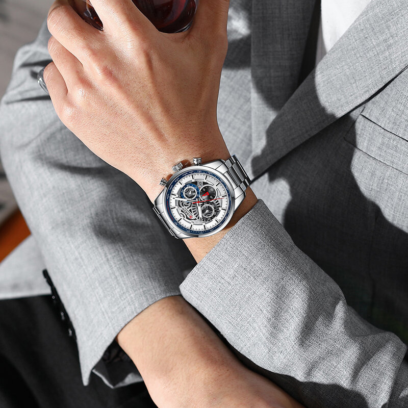 2021 relógios masculinos curren quartzo relógios de pulso moda casual esportes aço inoxidável relógios cronógrafo e luminoso mãos relógio