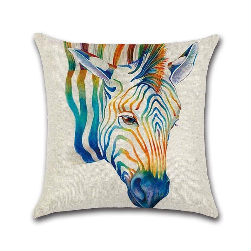 Funda de almohada de lino y algodón con estampado de jirafa, funda de almohada decorativa con diseño de dibujos animados de caballo, kussensloop, ZT259
