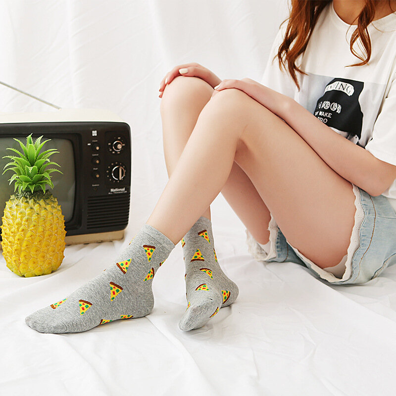Novo dos desenhos animados de frutas alimentos impresso meias femininas meias de algodão outono inverno moda feminina meninas rua sockscute engraçado curto meias