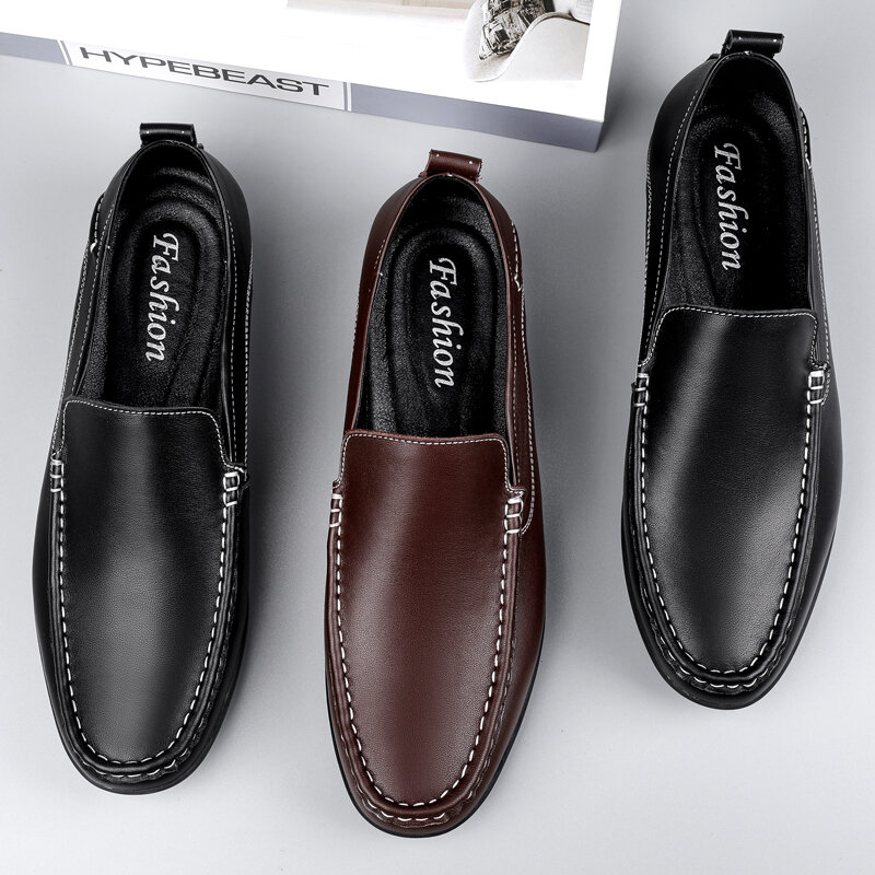 Beanie-zapatos informales de cuero de vaca, cómodos, a la moda, elegantes, sencillos, cómodos y firmes
