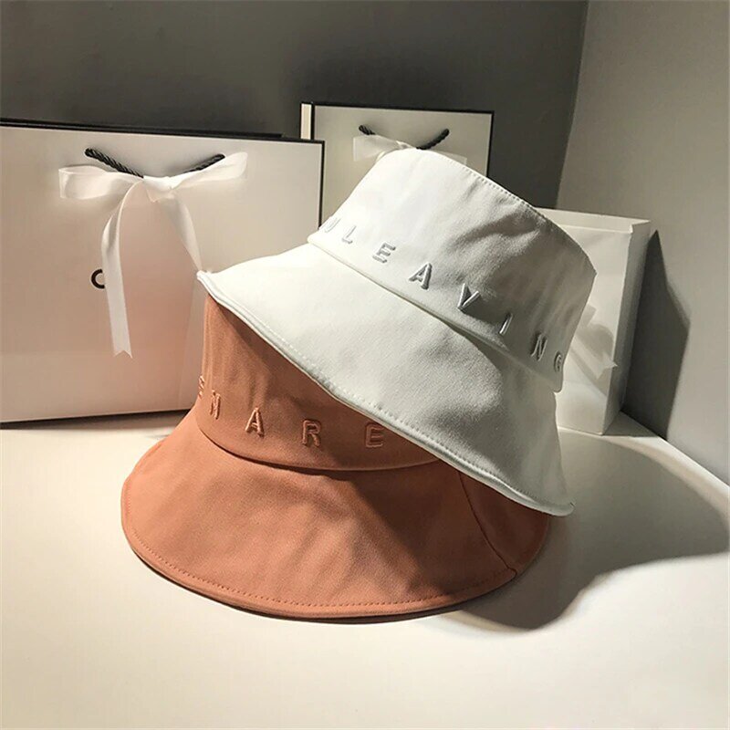 Japonés sombrero con forma de cubo para mujer de verano al aire libre de viaje sombreros de sol Bob algodón Bordado de letras de Panamá sombrero de pescador cuenca tapas