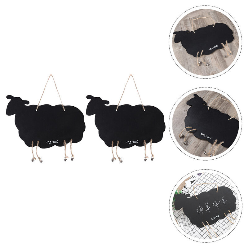 2 pces adorável quadro negro de madeira pendurado placa de ovelha dupla face