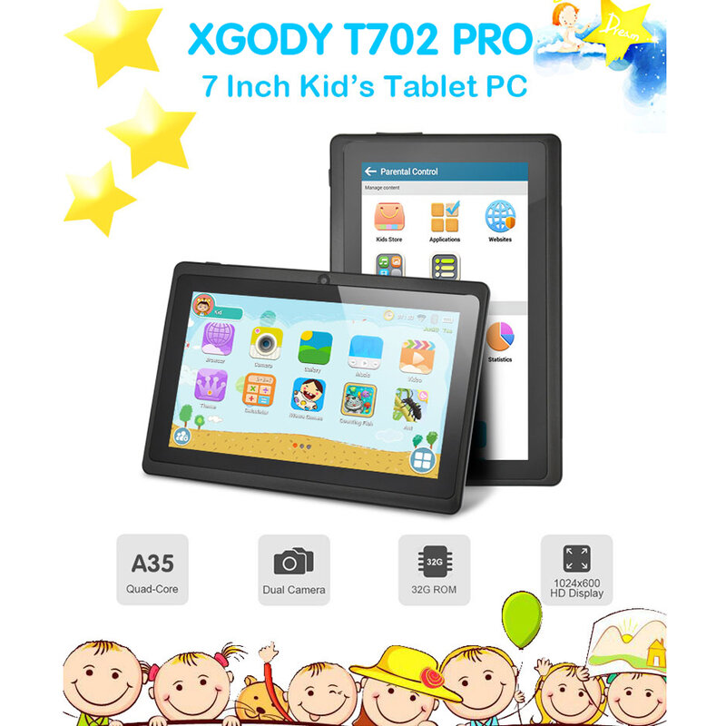 Tablet infantil para aprendizado, android 10.0, quad-core, 1gb, 3gb, 16gb, 32gb, sem capa de couro, o melhor presente para crianças