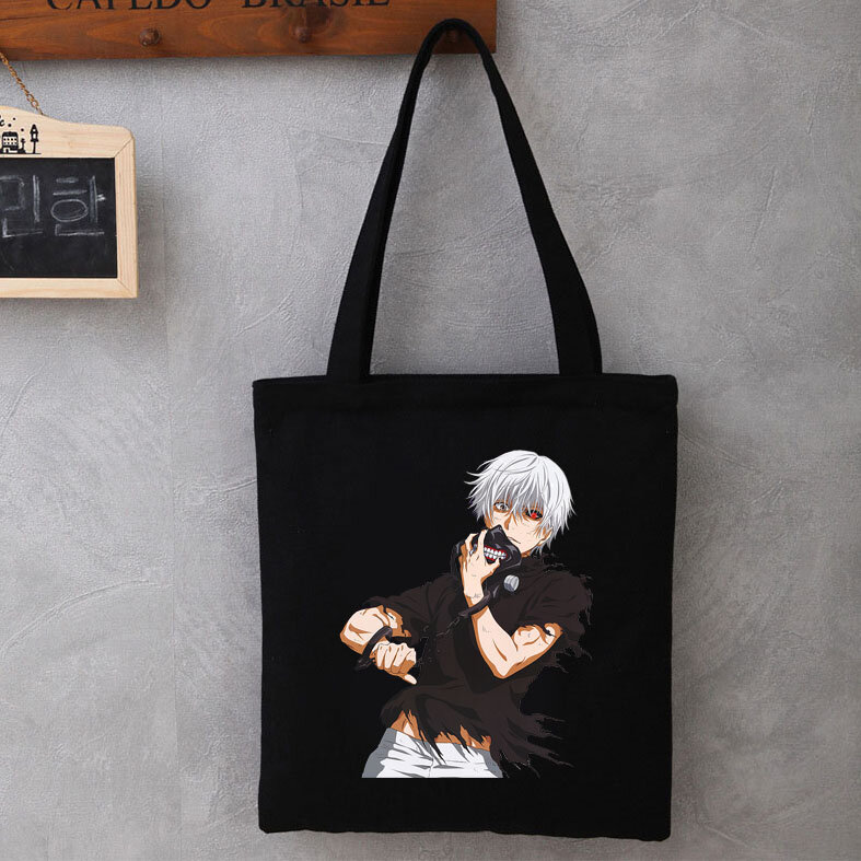 Tóquio ghoul série sacola de compras moda bolsa de ombro sacos de compras casuais meninas bolsa feminina elegante lona