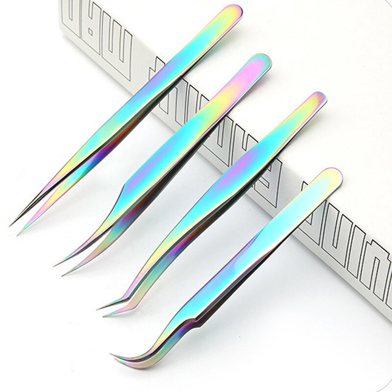 Tweezer Straight Curved Stainless Steel Anti-static Tweezer Eyelash Extension Top Quality Rainbow tweezers Eyelash Tools