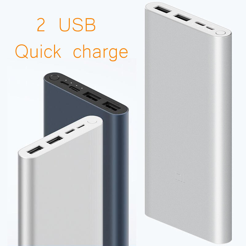 باوربانك شاومي مي الأصلي 3 10000mAh ترقية مع 3 مخرج USB يدعم اتجاهين للشحن السريع 18 واط ماكس باوربانك للهواتف الذكية