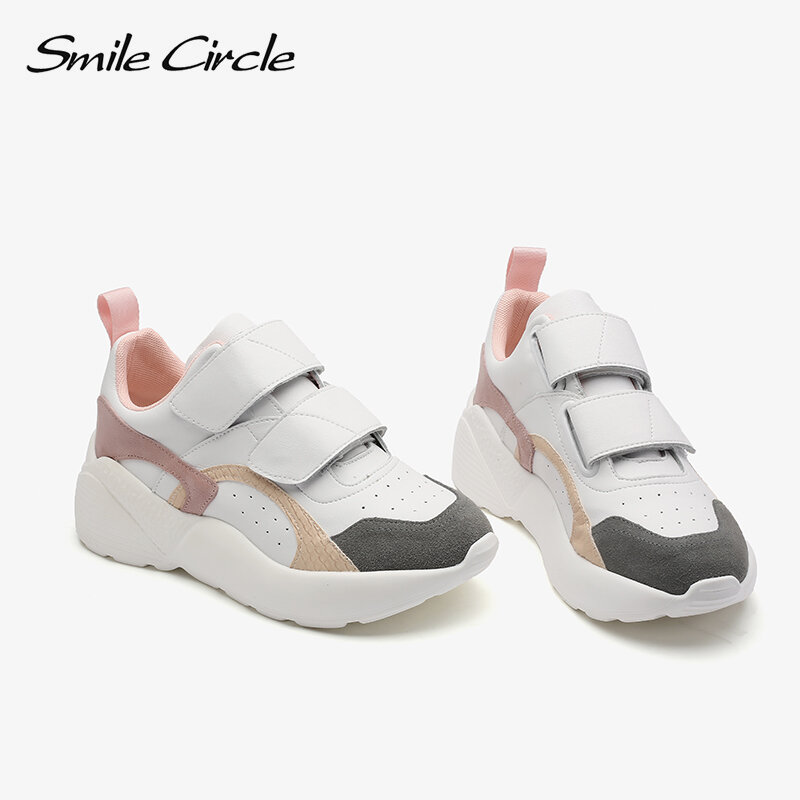 Smile Circle trampki damskie płaski obcas buty wiosna moda casual grube dno Chunky Sneakers damskie buty biały różowy