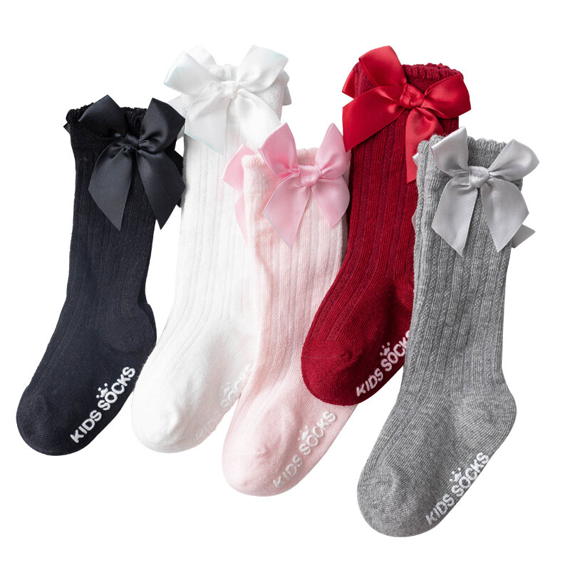 Kids Socks Toddlers Girls Big Bow Knee High Long Soft Cotton Lace Baby Kniekousen Meisje Wholesale Clothing 0~4 Years Old