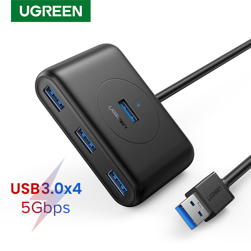 UGREEN-Hub USB 3,0 de 4 puertos, divisor de alta velocidad para discos duros, unidad Flash USB, ratón, teclado, adaptador extendido, Hub USB 3,0