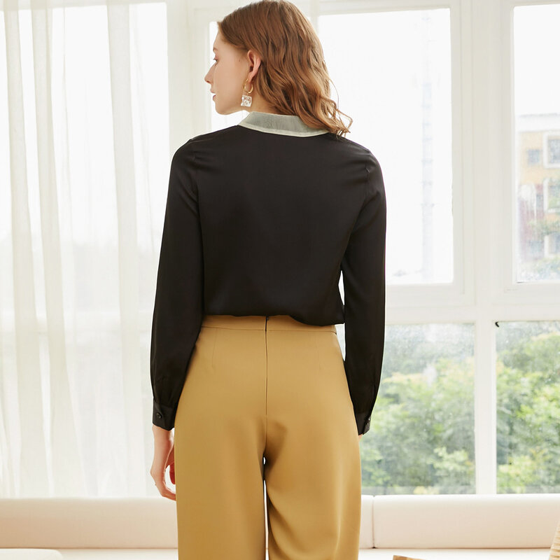 2021 nova manga longa chiffon camisa moda 3d em relevo contraste pequeno lapela camisa feminina superior fabricante vendas diretas