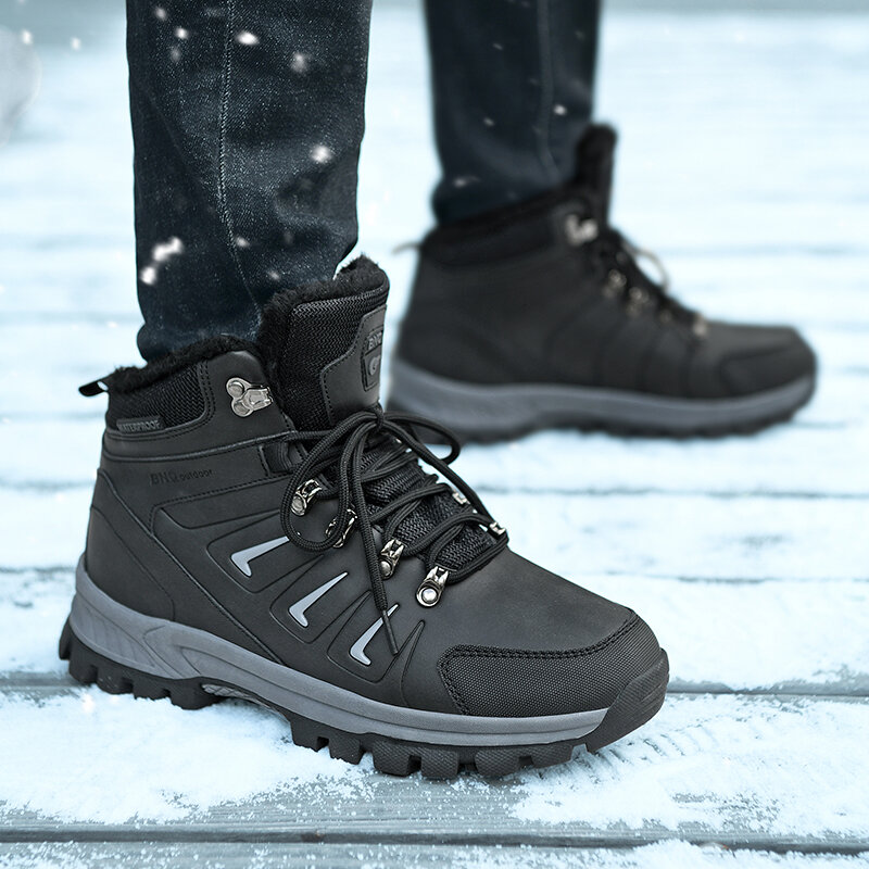 2021 inverno novos homens botas de moda à prova dwaterproof água couro alta superior botas casuais ao ar livre quente pelúcia não deslizamento caminhadas botas tamanho grande 47