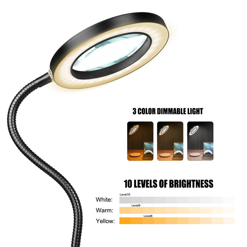NEWACALOX-Lámpara de soldadura 2 en 1 para lectura, herramienta de iluminación de trabajo, lupa 5X, luz LED, abrazadera de escritorio de chasis redondo