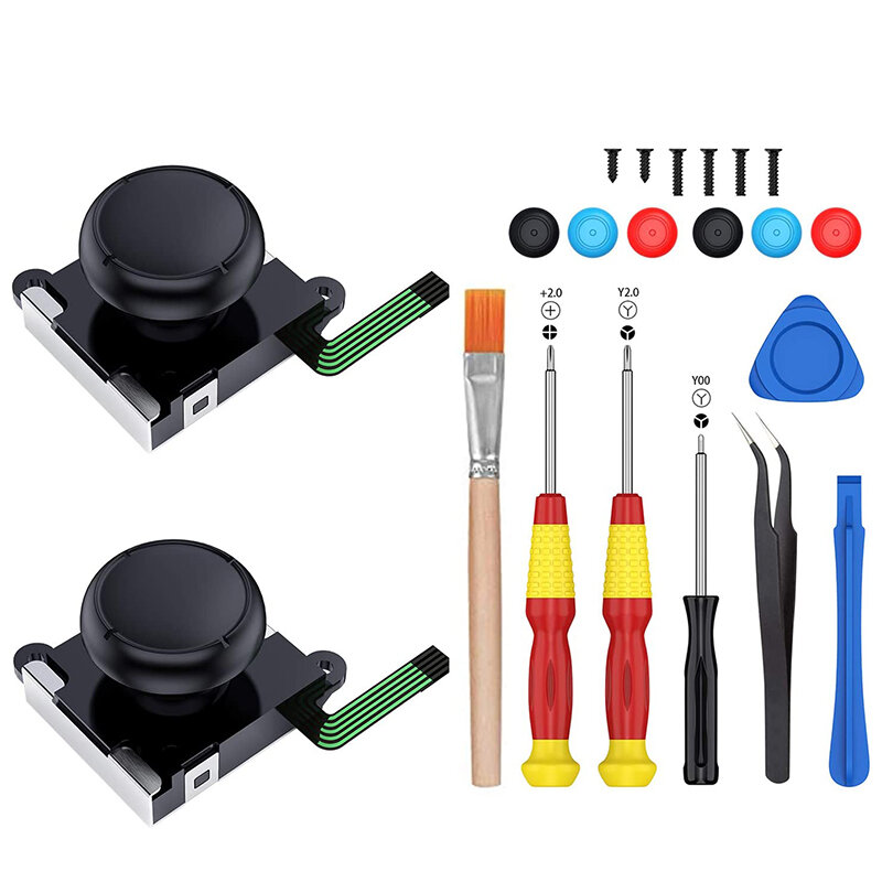 Kit de reparo para nintendo switch, 2 pacotes de substituição de joystick 3d com controle analógico, compatível com tri-wing, cross