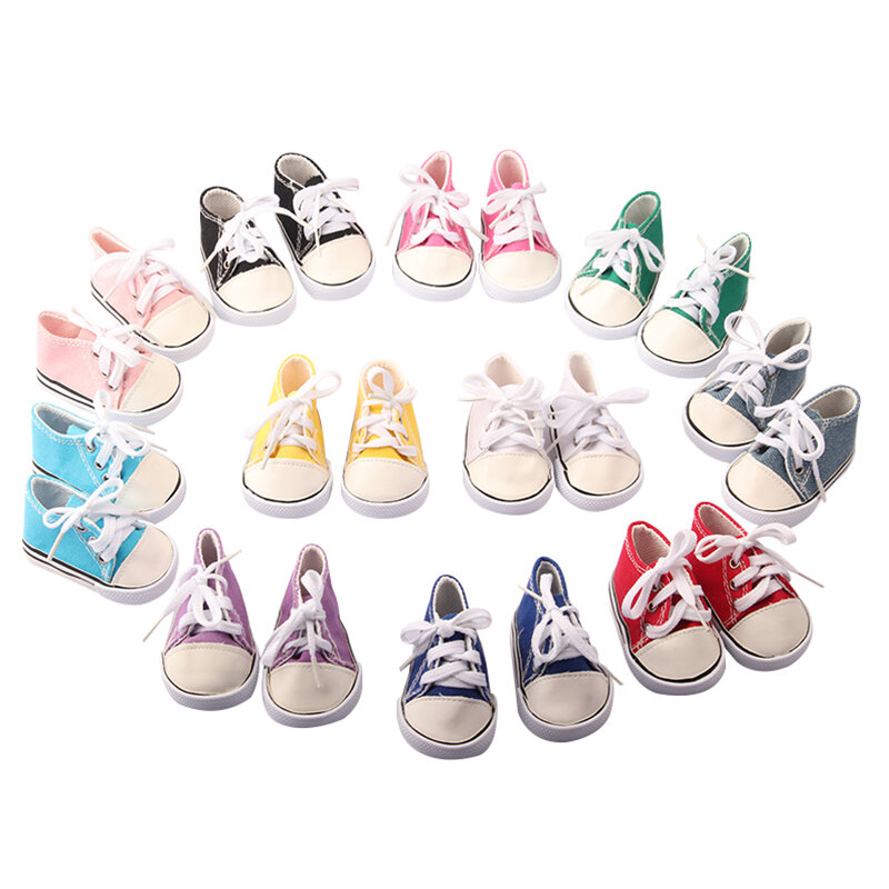 18'' Doll Accessories Fashion Doll Shoes Socks For 43 Cm New Baby Born Dolls White Pink Sneakers Lace-Up Canvas Mini Shoes