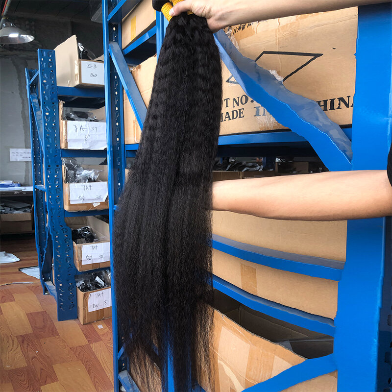 Kinky pacotes retos 32 34 36 38 40 Polegada cabelo brasileiro tecer pacotes de cabelo humano yaki em linha reta 1/3/4 pacotes de cabelo remy macio