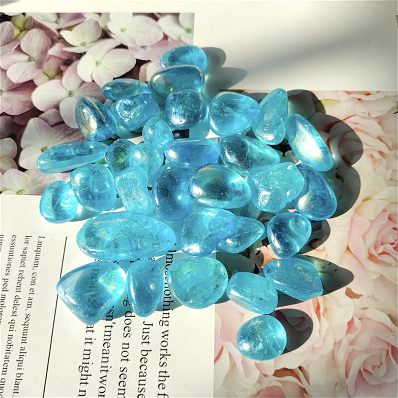 Groothandel Prijs Angel Aura Clear Quartz Tuimelt Kleurrijke Healing Crystal Kleine Palmen Roze Getrommeld Steen Voor Decoratie
