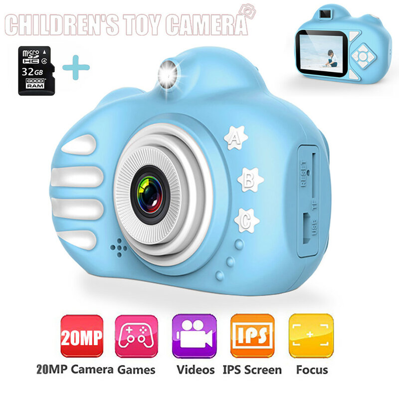 2.4 بوصة 20MP HD جديد IPS شاشة كاميرا رقمية صغيرة لعبة كاميرا الكرتون لطيف فلاش ل هدايا أعياد ميلاد للأطفال ماكس 32 جيجابايت