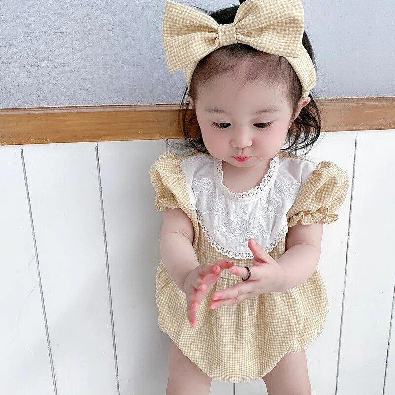 G Brand Children's Wear, New Baby Triangle Climbing Suit, One-piece Plaid Short Sleeve Clothes In Summer 2021, Baby Clothes For
