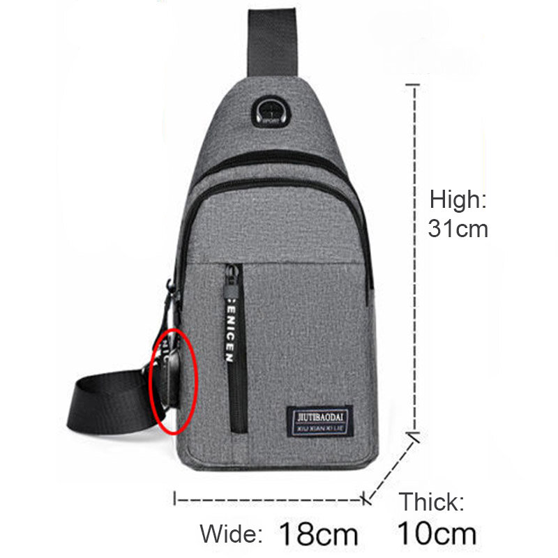 Мужские сумки через плечо, сумки через плечо с USB-зарядкой, Мужская нагрудная сумка с защитой от кражи, школьная летняя сумка-мессенджер для ...