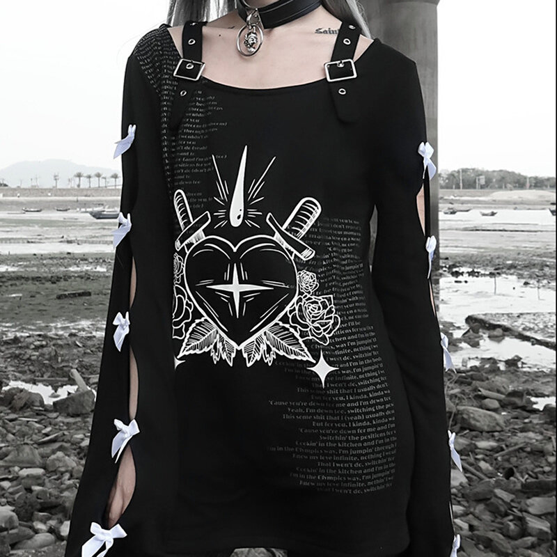 Emo Vrouwen Alt Streetwear Lange Mouwen Dark Esthetische Alternatief Gothic Goth Trui Oversized Tops Grunge Sweatshirts Kleding
