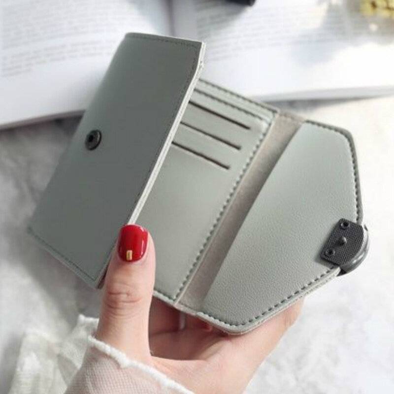 Wallets Women Hasp Foldable Sweet Solid Simple Cartera PU Leather Elegant Short Purse Female Trendy All-match Card Holder Chic