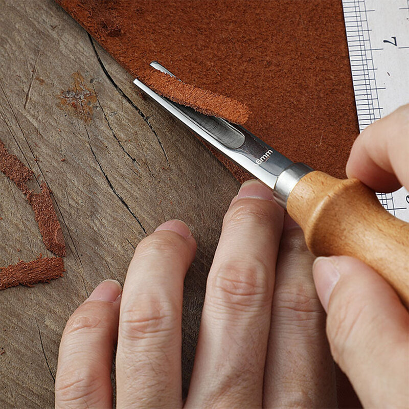 3 tamanho a4mm a6mm a8mm prático couro artesanato borda chanfradura skiving faca diy ferramenta de corte artesanato mão com punho de madeira