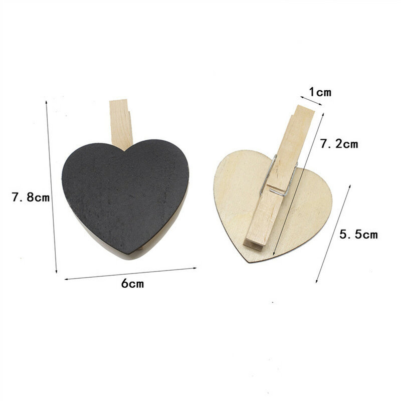 Clipe de madeira portátil, clipe de papel preto, clipe de madeira em formato de coração, braçadeira artesanal com 10 peças