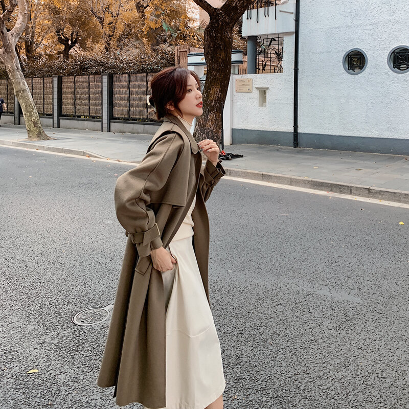 Outono e inverno novo casaco de lã dupla face duas peças de jaqueta em um casaco longo feminino