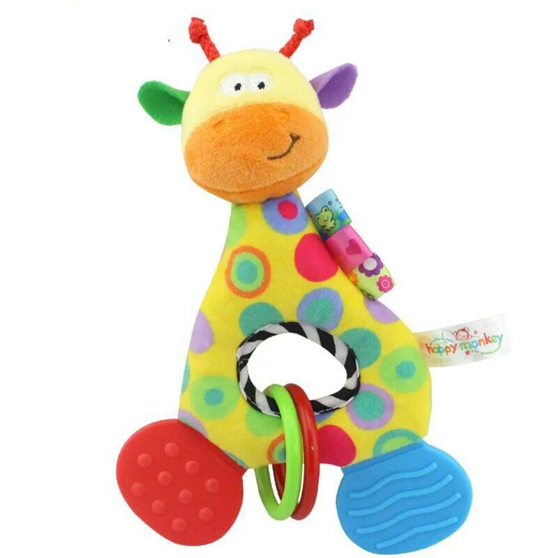 Sonajeros con mango de jirafa para bebé, mordedor de seguridad de felpa suave, juguetes para el cuidado de los dientes