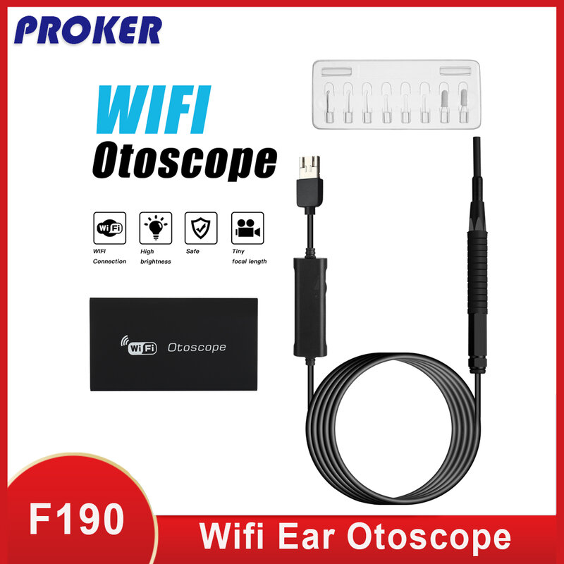 Proker Wifi Ear otoscopio cucchiaio endoscopio ispezione videocamera Video Medical 3.9mm 6LED USB Visual Ear Cleaner