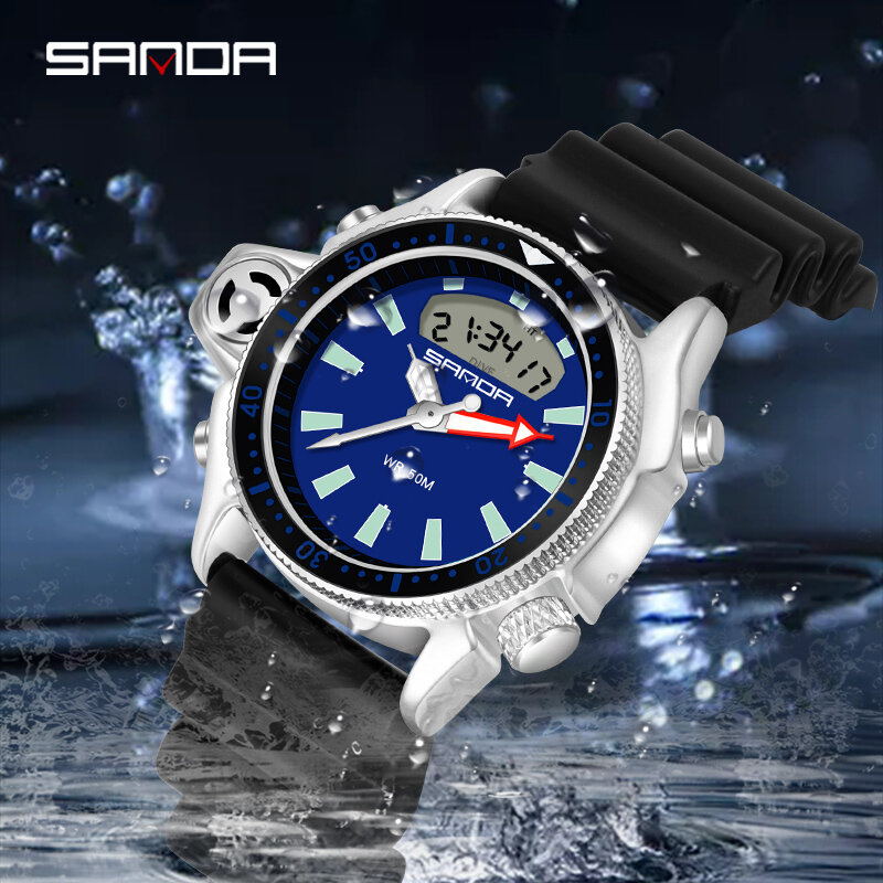 SANDA-Reloj de pulsera deportivo para hombre, cronógrafo de cuarzo estilo militar, informal, a la moda, S Shock, 3008, nuevo