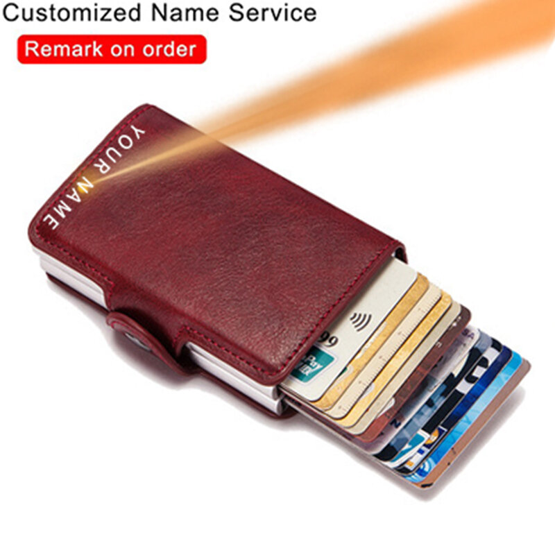 Protección de bloqueo Rfid para hombre, tarjetero de identificación, billetera de cuero y aluminio, funda para tarjeta bancaria de negocios