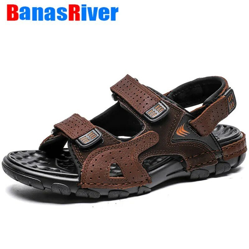 2020 Men's Sandals Leather Rome Outdoor Summer Handmade Slippers Shoes Beach Breathable Sneakers Casual Footwear Male Flat Sport